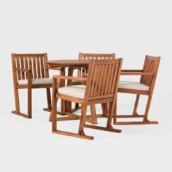 Saracina Home 5pc Modern Slatted Acacia Outdoor Dining Set With Round Table -Saracina Home GUEST 9ed234b4 a32f 4569 b4c3 c06ec5fe0cf4
