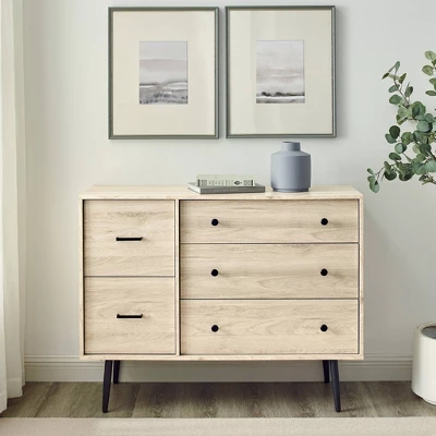 Ivora Lifted Mid-Century Modern Asymmetrical 5 Drawer Dresser - Saracina Home 3 Ivora Lifted Mid-Century Modern Asymmetrical 5 Drawer Dresser - Saracina Home - Image 3