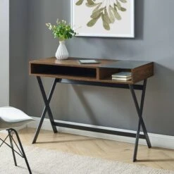 Modern Mixed Material Open Storage Computer Desk - Saracina Home