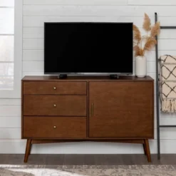 Mid-Century Modern With Closed Storage TV Stand For TVs Up To 58" Walnut - Saracina Home -Saracina Home GUEST ad69daf9 9422 4902 8fb3 e11fa4db8721