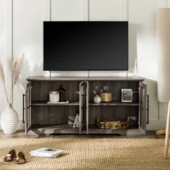 Avalene Modern Farmhouse 4 Door Glass Window Pane TV Stand For TVs Up To 65" - Saracina Home -Saracina Home GUEST b77f57f2 2470 40f8 bfe9 8dc0943c5dfc