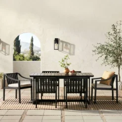 New Release 7 7pc Modern Slatted Wood Outdoor Dining Set - Saracina Home