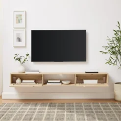 Modern Boho Floating TV Stand For TVs Up To 80" With Rattan Doors Coastal Oak - Saracina Home 13 Modern Boho Floating TV Stand For TVs Up To 80" With Rattan Doors Coastal Oak - Saracina Home -Saracina Home GUEST bdcb8965 2ebd 49d4 815a d3cfdbcfb1e9