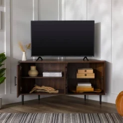 Contemporary Corner TV Stand For TVs Up To 55" Dark Walnut - Saracina Home 24 Contemporary Corner TV Stand For TVs Up To 55" Dark Walnut - Saracina Home -Saracina Home GUEST be0fe3bc f701 4e03 a642 a1a0b11f5648