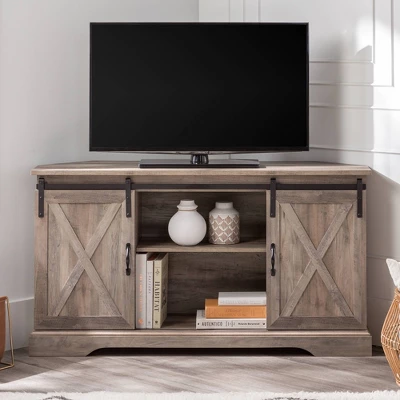 Robinson Rustic Transitional Sliding Barn Door Corner TV Stand For TVs Up To 58" - Saracina Home 11 Robinson Rustic Transitional Sliding Barn Door Corner TV Stand For TVs Up To 58" - Saracina Home - Image 11