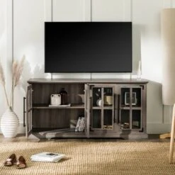 Avalene Modern Farmhouse 4 Door Glass Window Pane TV Stand For TVs Up To 65" - Saracina Home -Saracina Home GUEST ceb56c53 532c 41c4 bc33 7237d1461a67