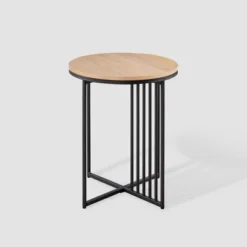 Modern Metal Bar Round Side Table Coastal Oak/Black ­ Saracina Home -Saracina Home GUEST cf926dfd 2da6 405a a32f 1c254fbe2ddb