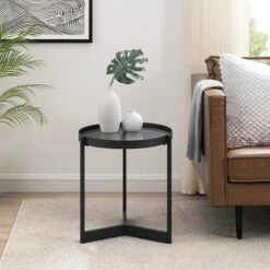 Modern Minimalist Tray Top Round Glass Side Table Black - Saracina Home 11 Modern Minimalist Tray Top Round Glass Side Table Black - Saracina Home -Saracina Home GUEST cfaf1876 0faf 4691 817d 32436a81904d