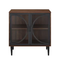 Metal Door Tempered Glass TV Stand For TVs Up To 32" Dark Walnut - Saracina Home