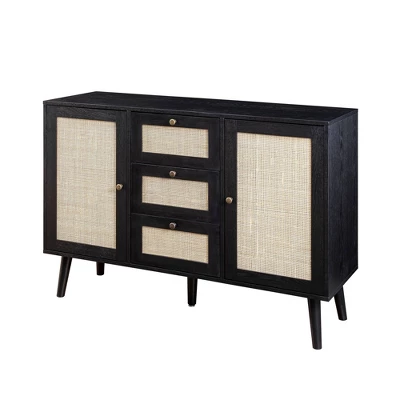 Modern Boho Wood And Rattan Storage Sideboard Black - Saracina Home 6 Modern Boho Wood And Rattan Storage Sideboard Black - Saracina Home - Image 6