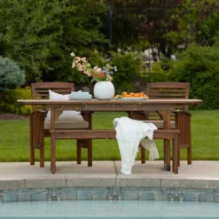 Ravenscroft 4pc Extendable Acacia Wood Outdoor Dining Set - Saracina Home -Saracina Home GUEST d1e17e82 6666 4c9e 9100 6baec1df9027