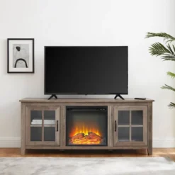 Transitional Farmhouse Window Pane Fireplace TV Stand For TV's Up To 65" Gray Wash - Saracina Home 11 Transitional Farmhouse Window Pane Fireplace TV Stand For TV's Up To 65" Gray Wash - Saracina Home -Saracina Home GUEST d351ce73 2216 4f3d 88b8 b599df8da9f2