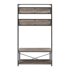 72" Industrial Farmhouse Metal And Wood Hall Tree Gray Wash - Saracina Home -Saracina Home GUEST d69cde4c 7309 4cd5 8f50 c9aa8116027a