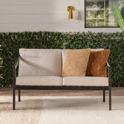 Saracina Home Mid-Century Modern Slatted Acacia Outdoor Bench With Cushions 2 Saracina Home Mid-Century Modern Slatted Acacia Outdoor Bench With Cushions - Image 2