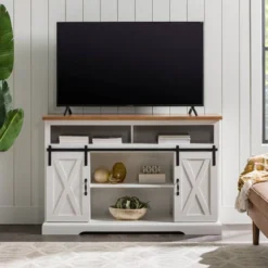 Transitional Sliding Barndoor Highboy TV Stand For TVs Up To 58" - Saracina Home -Saracina Home GUEST dd9ce182 82e2 4e7a a263 00af007d0202
