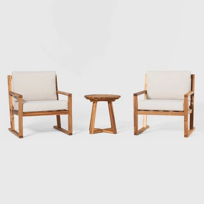 Saracina Home 3pc Modern Slat-Back Acacia Outdoor Conversation Set With Cushions 6 Saracina Home 3pc Modern Slat-Back Acacia Outdoor Conversation Set With Cushions - Image 6