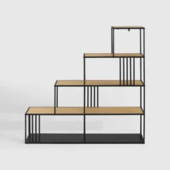 55.5" Modern 4 Shelf With Metal Bar Room Divider Bookcase Coastal Oak/Black - Saracina Home -Saracina Home GUEST e2b6c1ac 89cc 4599 81cf 4c065be0aa23