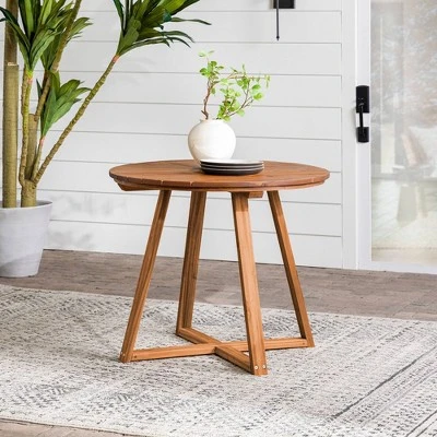 Saracina Home 36" Modern Acacia Slatted Round Outdoor Dining Table 1 Saracina Home 36" Modern Acacia Slatted Round Outdoor Dining Table