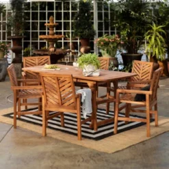 7pc Slatted Extendable Acacia Wood Patio Dining Set - Saracina Home -Saracina Home GUEST e48952b5 09ab 4154 b248 a696c50f1a1d