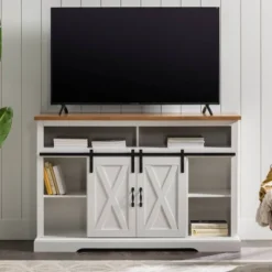 Transitional Sliding Barndoor Highboy TV Stand For TVs Up To 58" - Saracina Home -Saracina Home GUEST e952740e 70ac 42e4 a86c 65befa0e8542