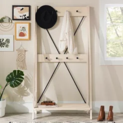 68" Solid Wood X Back Angled Hall Tree White Wash - Saracina Home -Saracina Home GUEST ea1e1754 a772 448f ae28 8c2dce3fdc3f