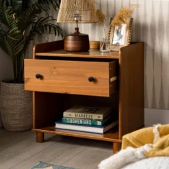 Set Of 2 Katie Transitional Tray Top 1 Drawer Solid Wood Nightstands Caramel - Saracina Home -Saracina Home GUEST eb23e422 fbb6 4cbe 9d79 eccf62732510