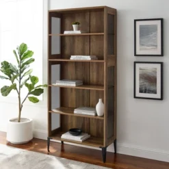 68" Grevaldi Industrial Mesh Side Bookshelf Rustic Oak - Saracina Home