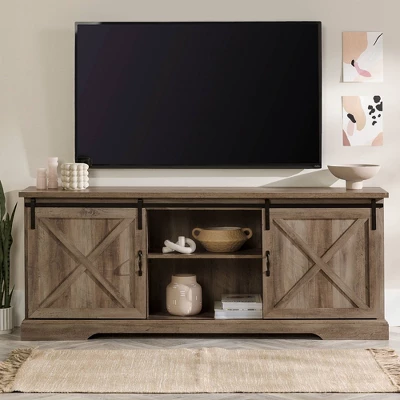 Clarabelle Double Sliding X Barn Door TV Stand For TVs Up To 80" - Saracina Home 6 Clarabelle Double Sliding X Barn Door TV Stand For TVs Up To 80" - Saracina Home - Image 6