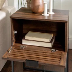 Visconti Boho Slat Pull Down Door Side Table Dark Walnut - Saracina Home 17 Visconti Boho Slat Pull Down Door Side Table Dark Walnut - Saracina Home -Saracina Home GUEST f3bc7b11 649f 451f 8b53 47ba7f131571