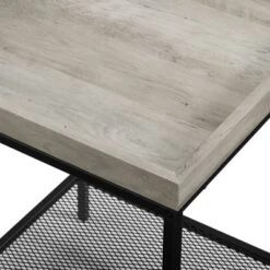 Rosalyn Urban Industrial Glam Square Tray Side Table With Metal Mesh Shelf Gray Wash - Saracina Home -Saracina Home GUEST f3d6a9ba 1253 457a b37c 3d014c05093f