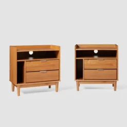 2pk Mid-Century Modern Solid Wood 2 Drawer Storage Nightstands - Saracina Home 24 2pk Mid-Century Modern Solid Wood 2 Drawer Storage Nightstands - Saracina Home -Saracina Home GUEST f532e41d ed41 4d3a b78d 89ad584048a2