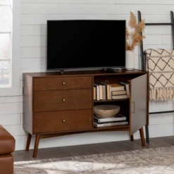 Mid-Century Modern With Closed Storage TV Stand For TVs Up To 58" Walnut - Saracina Home -Saracina Home GUEST f89ee84d 87ad 48e2 a670 ba1cc508510a