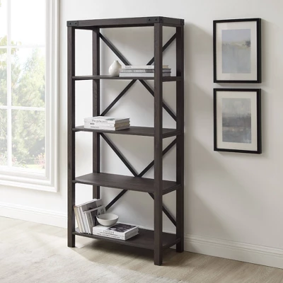 64" Sophie Industrial X Frame Bookshelf - Saracina Home 3 64" Sophie Industrial X Frame Bookshelf - Saracina Home - Image 3