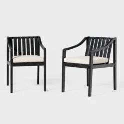 Saracina Home 2pk Mid-Century Modern Slatted Outdoor Acacia Arm Chairs With Cushions -Saracina Home GUEST fe39f52a 3746 4258 9035 790086867c9b