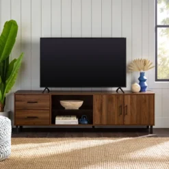 Sana Modern Triple Storage TV Stand For TVs Up To 80" Dark Walnut - Saracina Home -Saracina Home GUEST ff1679ed 5f30 47e9 a5d0 3886b74af319